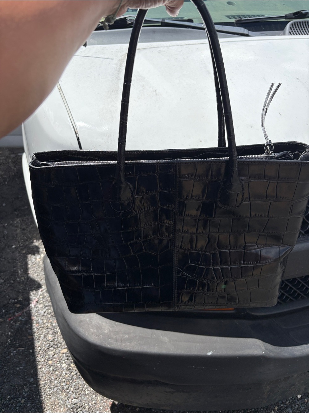 Classic Black Croc-Embossed Tote Bag - Women's Handbag